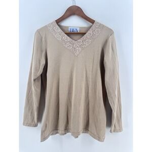 BFA Classics Lace Beige Classic Feminine Womens Sz M Pullover Y2K Long SLV Q1009